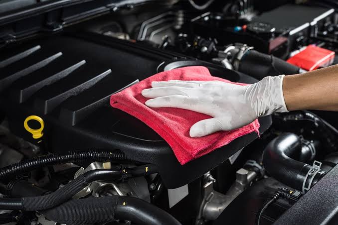 Professional engine bay detailing and cleaning by Fine Finish Auto Detail in Oklahoma City.